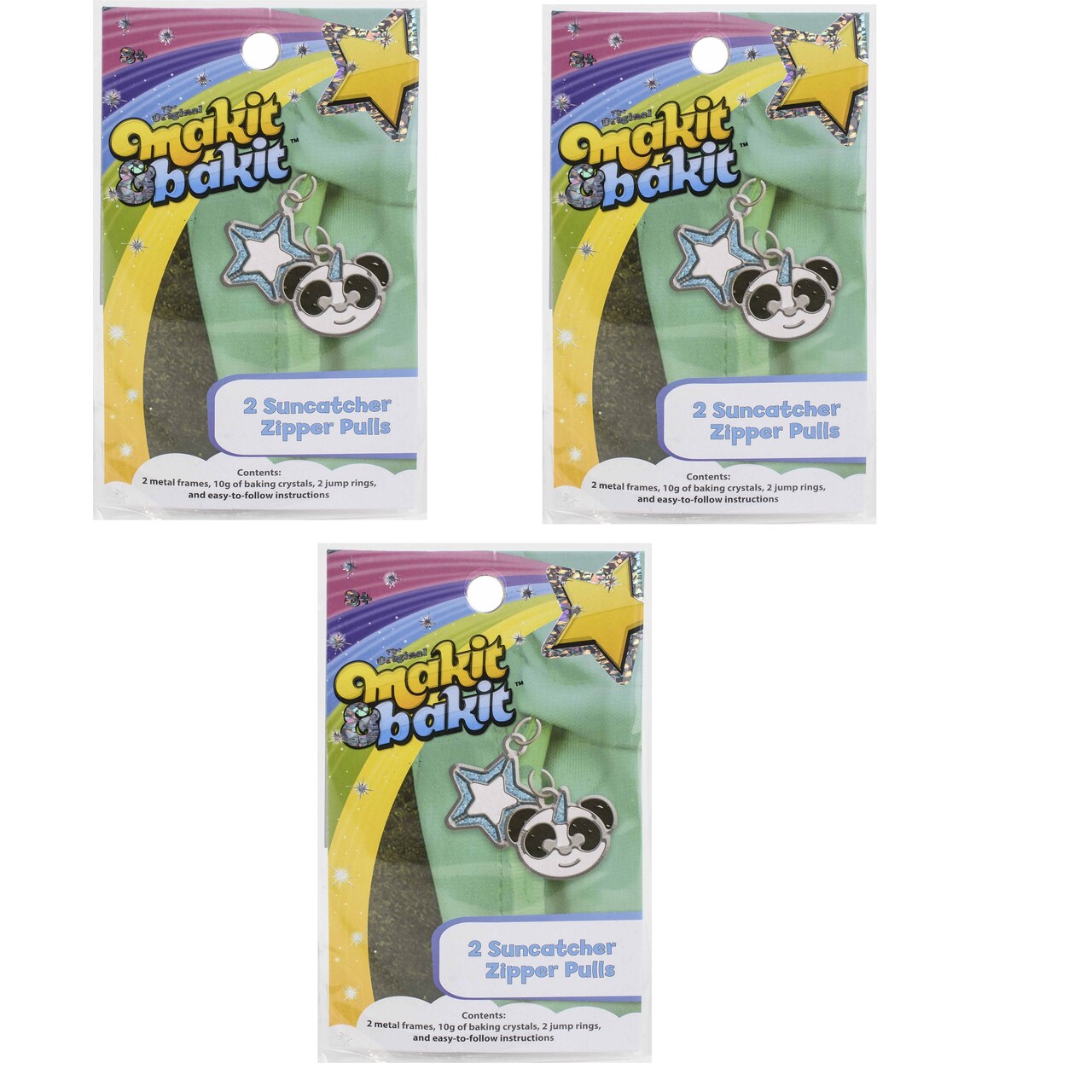 Multipack of 3 - Colorbok Makit & Bakit Suncatcher Kit-Zipper Pull Charms 2/Pkg